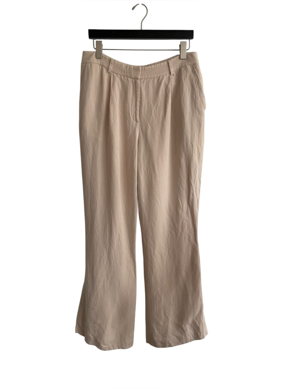 Karen Millen Linen Blend Lined Wide Leg Cream Pants Sz 10 Minimalist Neutral